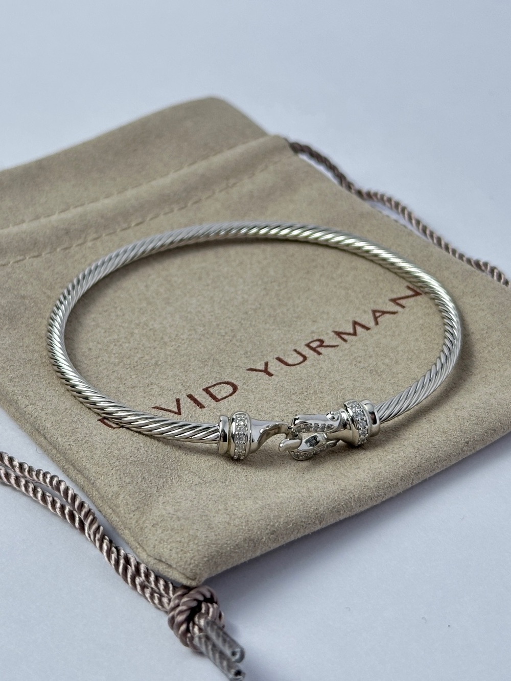 David Yurman Sterling Silver Buckle Flex Bracelet with Diamonds Size L